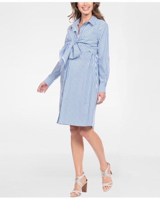 Seraphine Blue Cotton And Lyocell Maternity And Nursing Shirt Dress