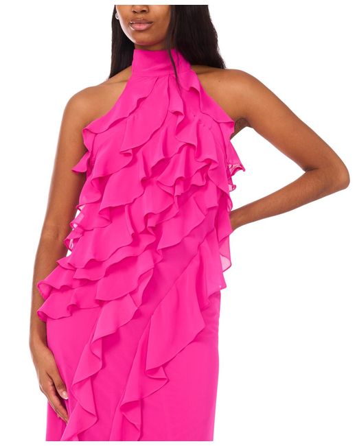 cece ruffle halter dress Chiffon Sleeveless Long in Pink and every RSVP on