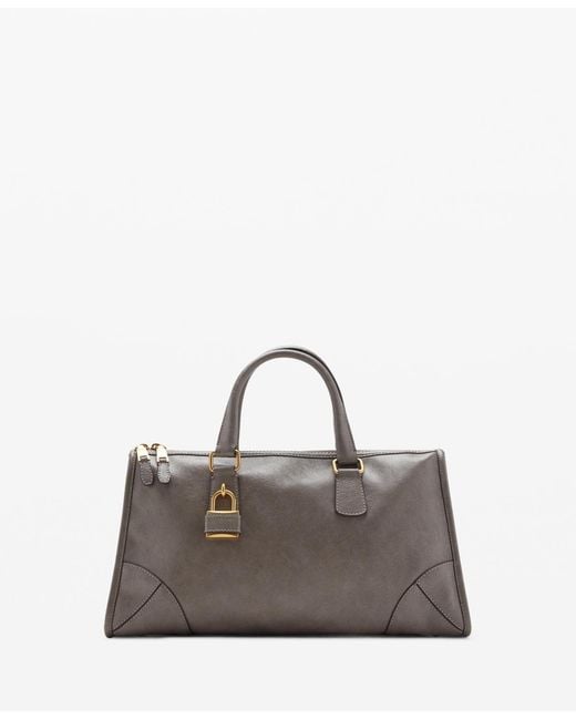 Mango Gray Rectangular Handles Handbag
