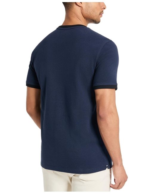 Kenneth Cole Blue Contrast-trim Textured Short Sleeve T-shirt for men