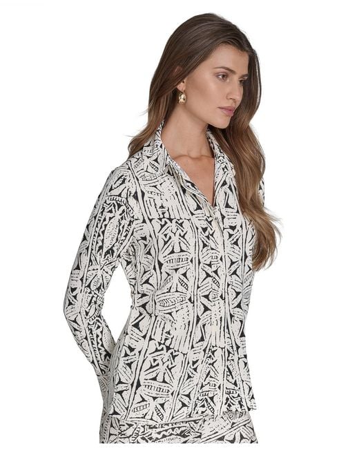 Halston Heritage White Printed Button-front Shirt