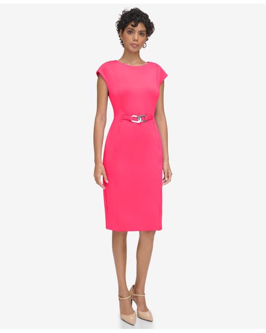 Calvin Klein Pink Waist-detail Boat-neck Sheath Dress