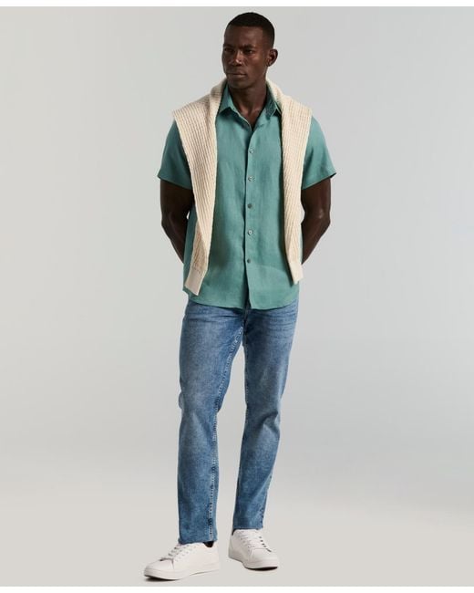 Perry Ellis Green Solid Linen Shirt for men