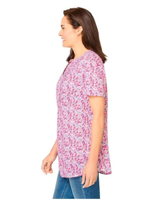 Woman Within Purple Plus Size Pintucked Half-button Tunic