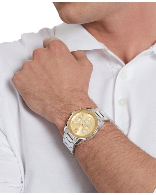 Movado Metallic Swiss Chronograph Bold Verso Stainless Steel Bracelet Watch 44mm for men