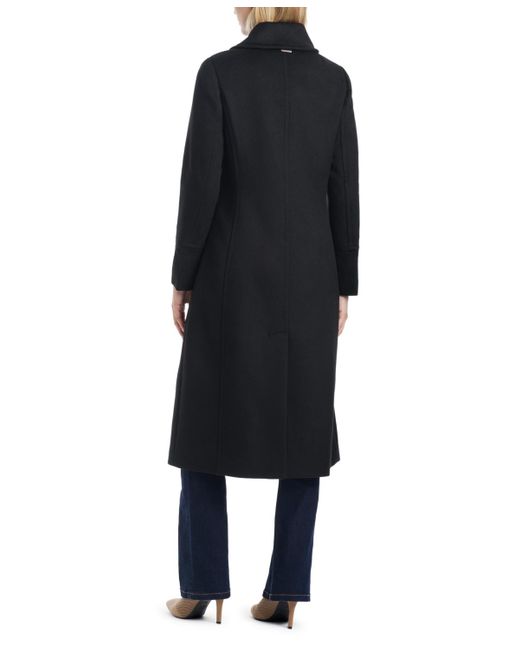 Vince Camuto Black Single-breasted Fit And Flared Drap Wool Coat