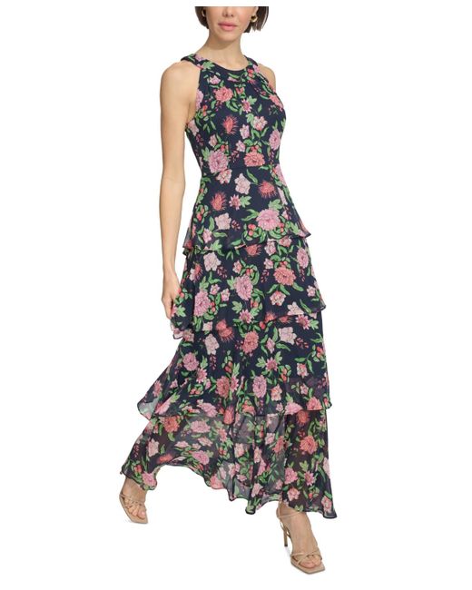 Tommy Hilfiger Multicolor Floral-print Ruffled Maxi Dress