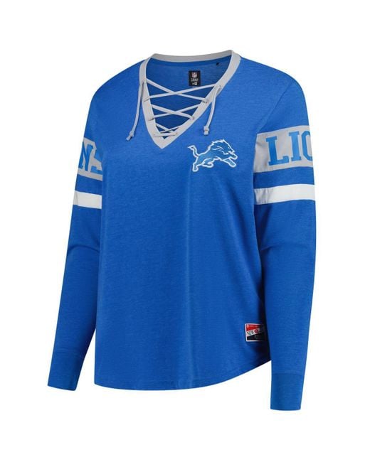 KTZ Blue Detroit Lions Plus Size Throwback Lace-up Long Sleeve T-shirt