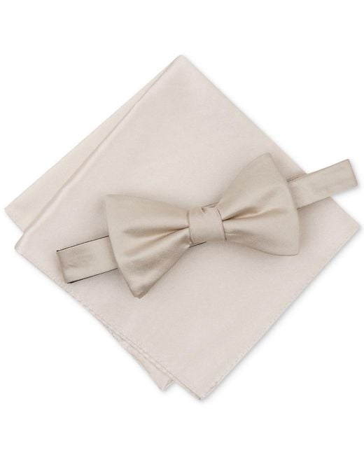 Alfani White Solid Texture Pocket Square And Bowtie for men