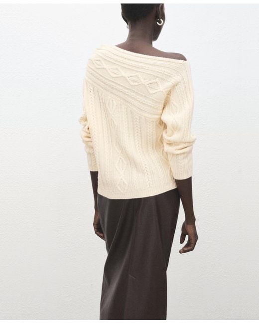 Mango White Braided Wool-blend Sweater