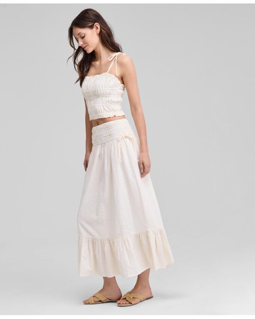 And Now This White Smocked Seersucker Maxi Skirt