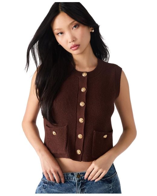 Steve Madden Women's Black Aliya Sleeveless Knit Sweater Vest