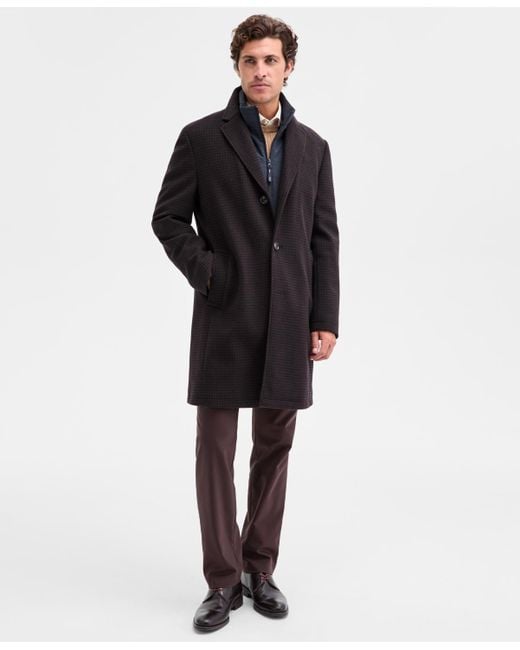 Ted By Ted Baker Black Classic-fit Houndstooth Check Overcoat for men