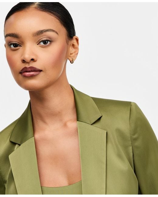 BarIII Green Satin Open-front Jacket