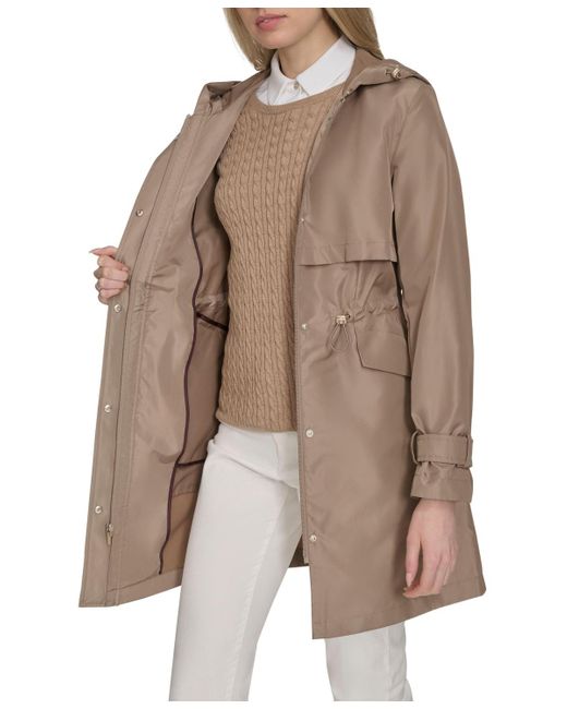 Cole Haan Brown 38" Zip Up Trench Coat W Set-in Hood
