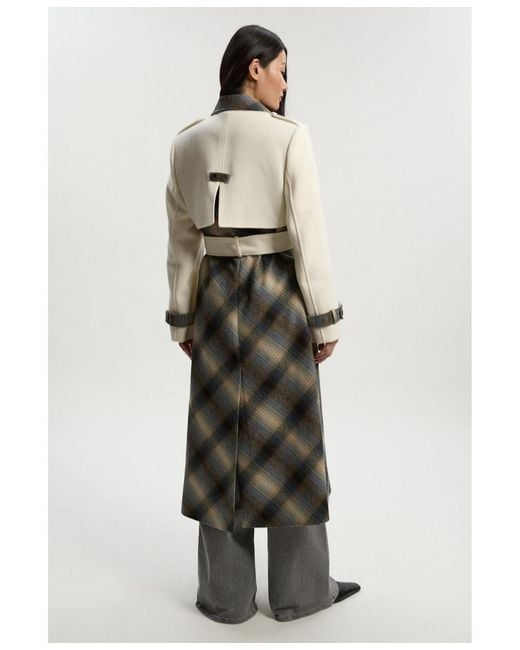 Karen Millen White Wool Check Trench Midi Coat