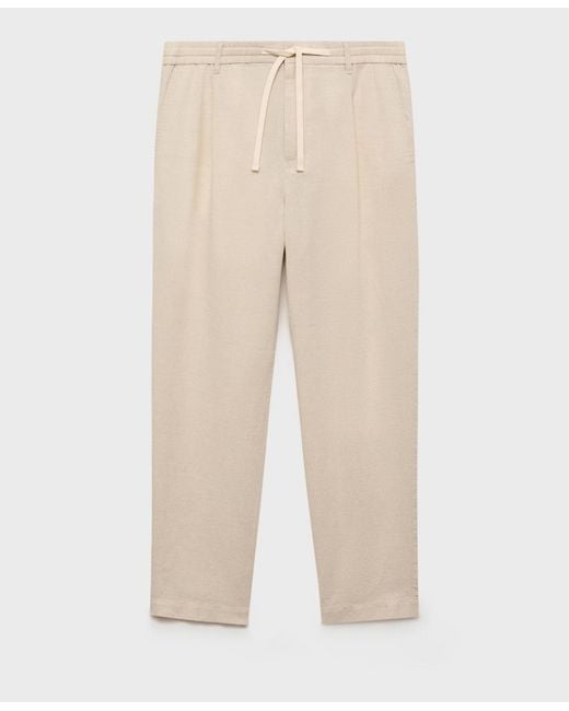 Mango Natural Slim-fit Drawstring Linen Pants for men