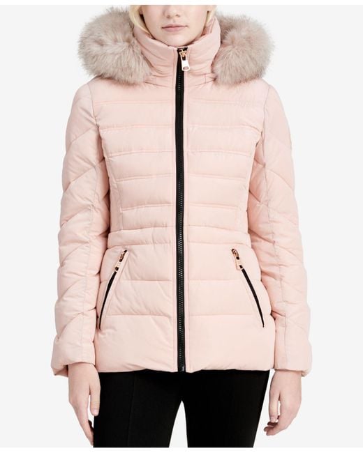 Calvin Klein Synthetic Performance Faux-fur-trimmed Hooded Puffer Coat in  Blush (Pink) | Lyst