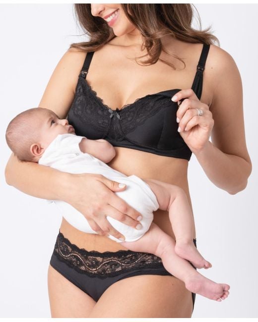 Seraphine Lace Trim Maternity And Nursing Bra in Black