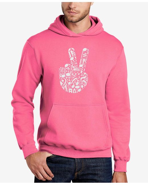 LA Pop Art Pink Peace Finger Notes Word Art Hooded Sweatshirt for men