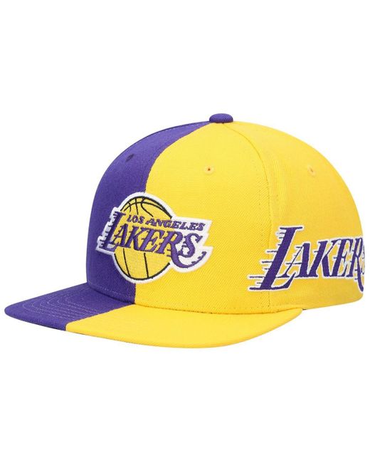 Mitchell & Ness Yellow Purple And Gold Los Angeles Lakers Team Half And Half Snapback Hat for men