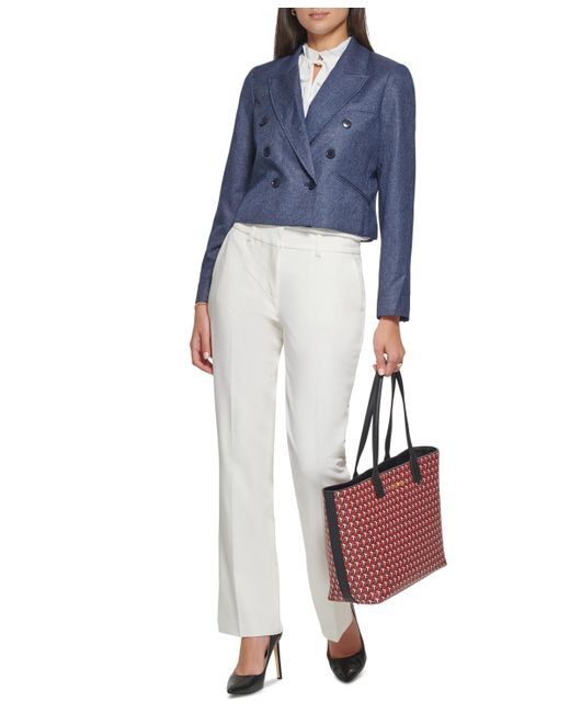 Tommy Hilfiger Blue Cropped Double-breasted Blazer