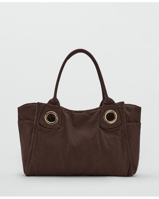 Mango Brown Eyelets Canvas Bag