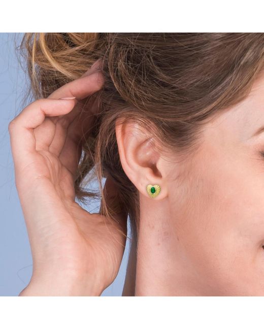 Genevive Jewelry Green Sterling Silver 14k Yellow Gold Plated