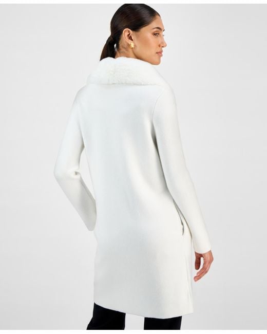 Tahari White Faux-fur Shawl-collar Jacket