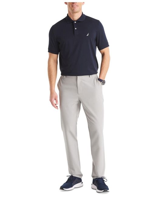 Nautica Gray Signature Slim-fit Flat-front Performance Pants for men