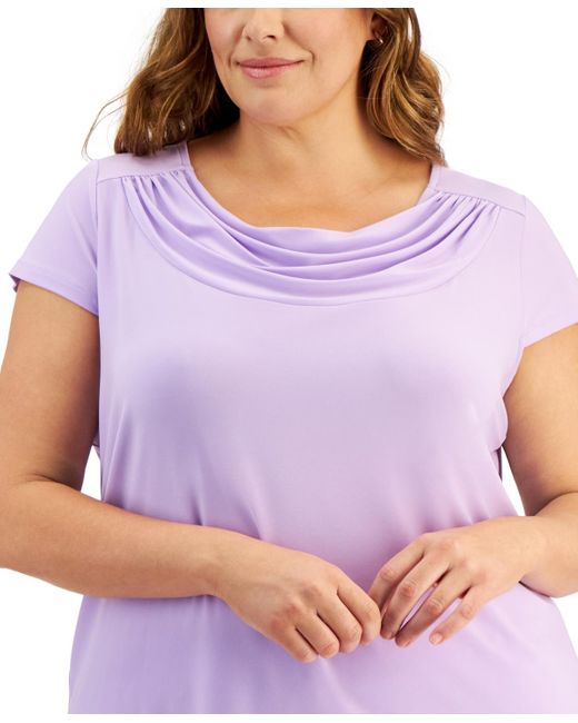 Kasper Red Plus Size Stretch Knit Short-sleeve Cowl-neck Top