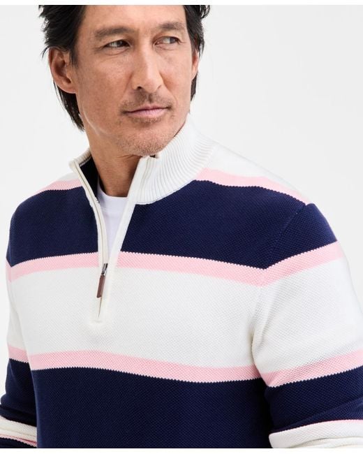 Club Room Blue Finley Stripe Cotton Pique Half-zip Sweater for men