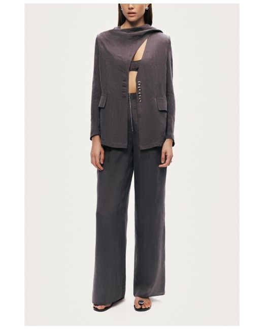 Nocturne Gray Asymmetrical Draped Tailored Jacket