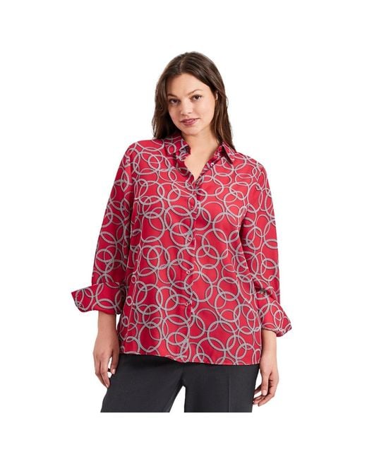 Avenue Red Plus Size Button Front Blouse