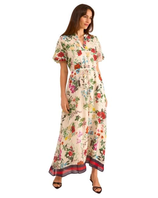 Vince Camuto Women's White Floral-print Puff-sleeve Maxi Dress