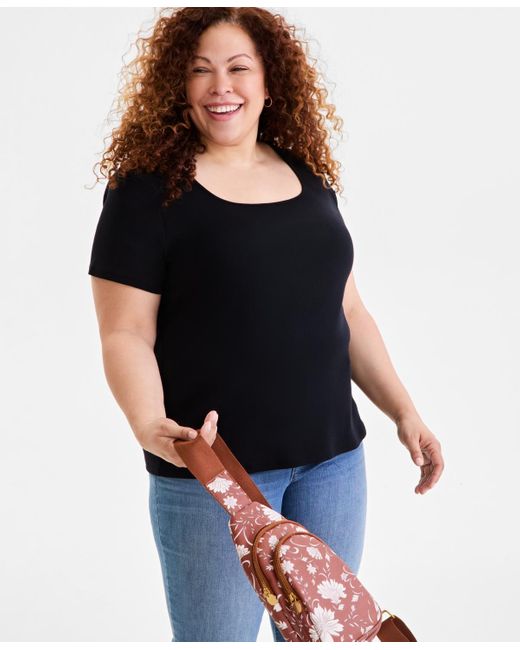 Style & Co. Black Plus Size Short-sleeve Square-neck Tee