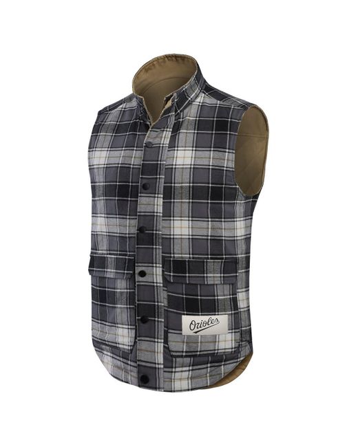 Fanatics Multicolor Tan/charcoal Baltimore Orioles Reversible Canvas Plaid Patch Full-zip Vest for men