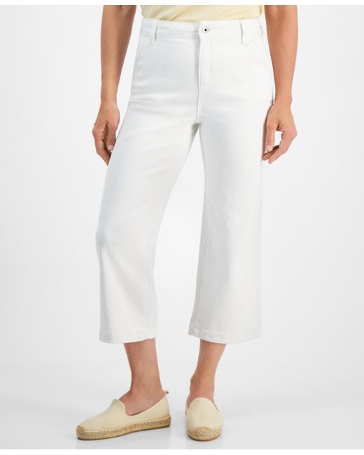 Style & Co. White Petite High-rise Cropped Wide-leg Jeans