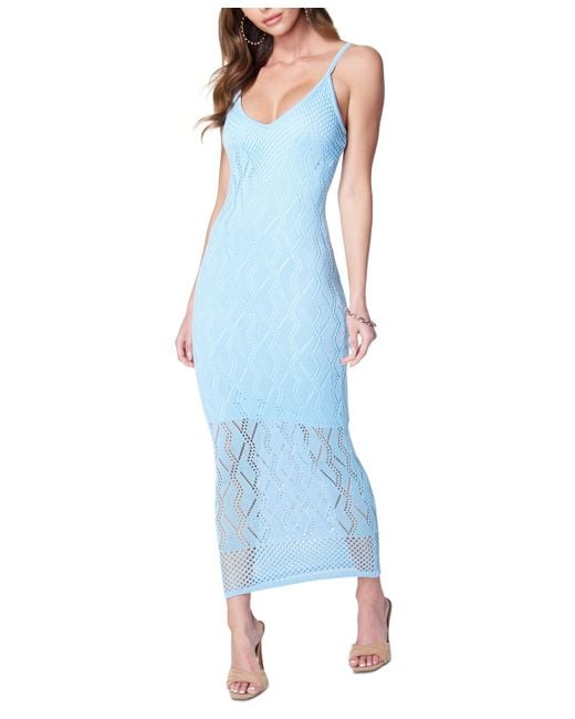 Bebe Blue Crochet Bodycon Midi Dress