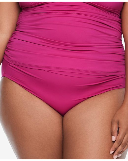 Lauren by Ralph Lauren Pink Plus Size Shirred High-waist Swim Bottoms