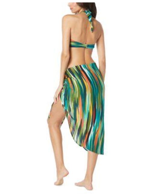 Vince Camuto Green Printed Cross Front Bikini Top Bottom Tie Front Cover Up Skirt