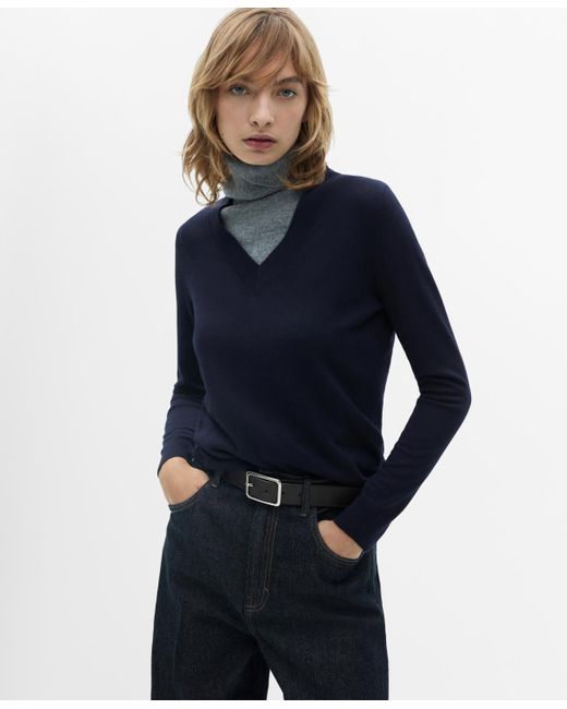 Mango Blue V-neck Knit Sweater
