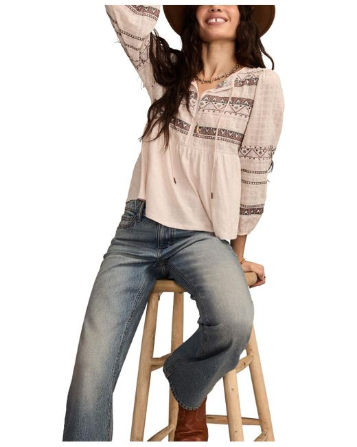 Lucky Brand Natural Mixed Trim Peasant Top