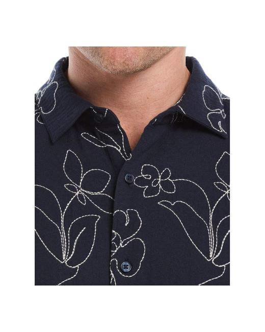 Cubavera Blue Embroidered Short Sleeve Button Down Shirt for men