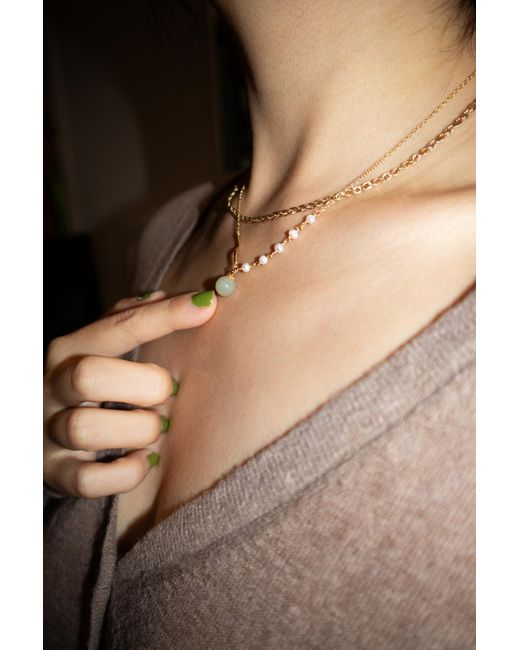 seree Metallic Isla — Jade And Freshwater Pearl Necklace
