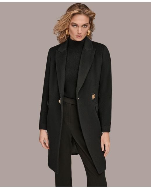 Donna Karan Black Buttoned Notch Collared Coat