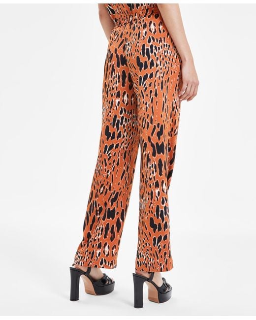 BarIII Orange Animal-print Drawstring-waist Pants