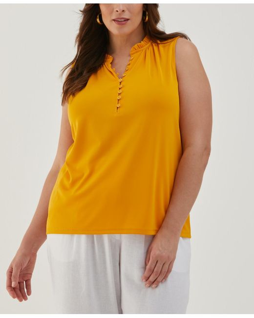ELLA rafaella Women's Yellow Plus Size Button Front Ruffle
