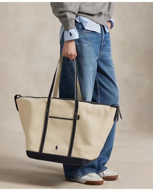 Polo Ralph Lauren White Leather-trim Canvas Large Shopper Tote