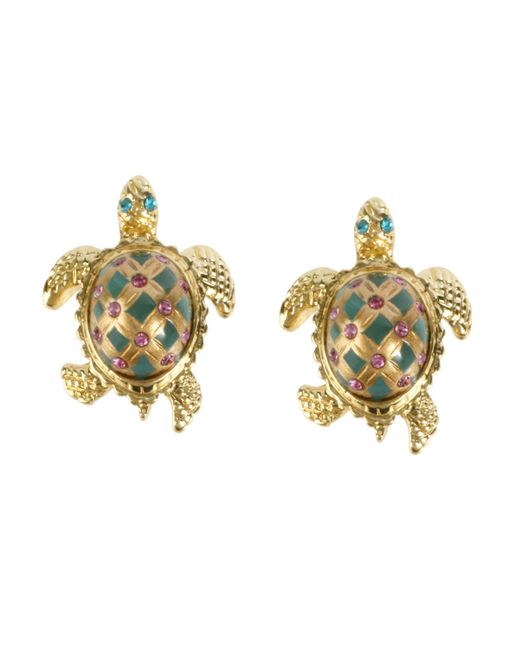 Betsey Johnson Metallic Faux Stone Turtle Stud Earrings